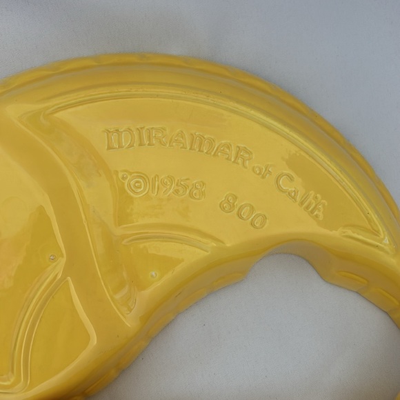 MCM 1950s MIRAMAR OF CALIFORNIA POTTERY Lazy Susan Relish Tray Brass Stand - Picture 6 of 6